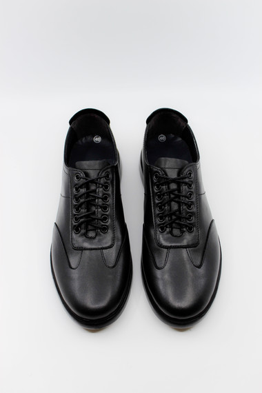 Siyah Deri Günlük Sneaker Ayakkabı 44519 - Thumbnail